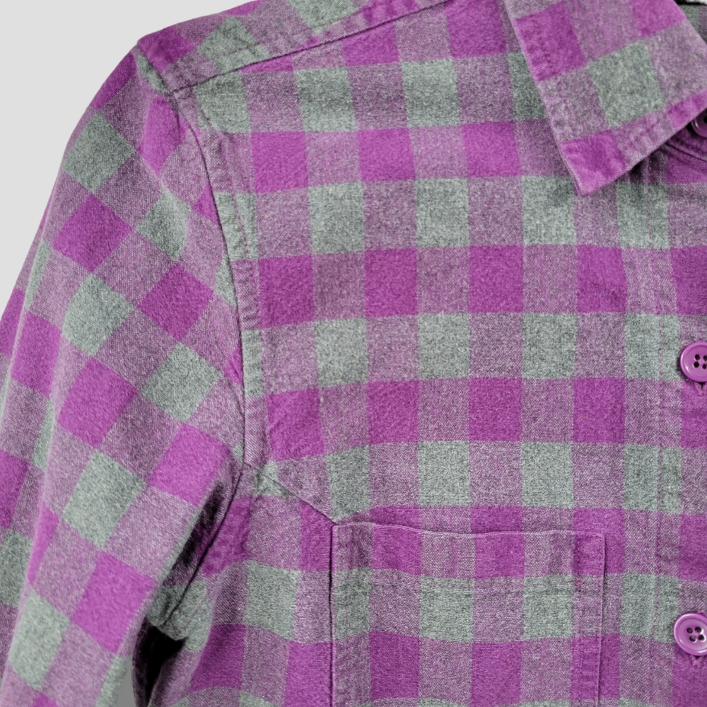 Retro Y2K MadeMe Buffalo Check Plaid Flannel Button Down Shirt Purple - Picture 3 of 14